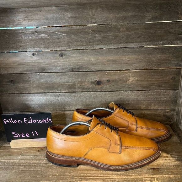 Mens Allen Edmonds Hillcrest Brown Leather Bicycle Toe Dress Shoes Size 11 D GUC - Picture 1 of 6